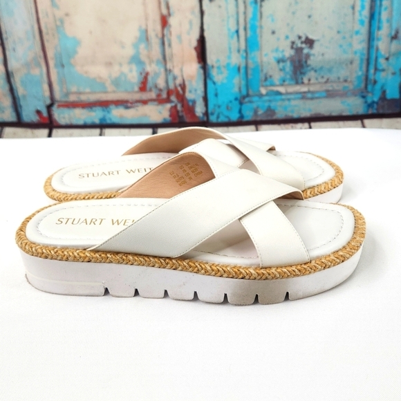 STUART WEITZMAN White 1/2" Platform Roza Wedge Slide Sandals - Picture 4 of 6